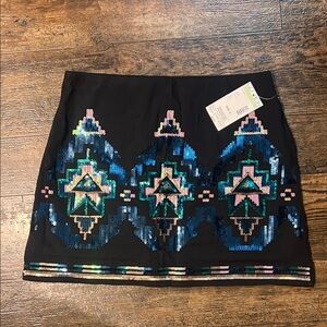 Black Aztec Sequin Embellished Skirt